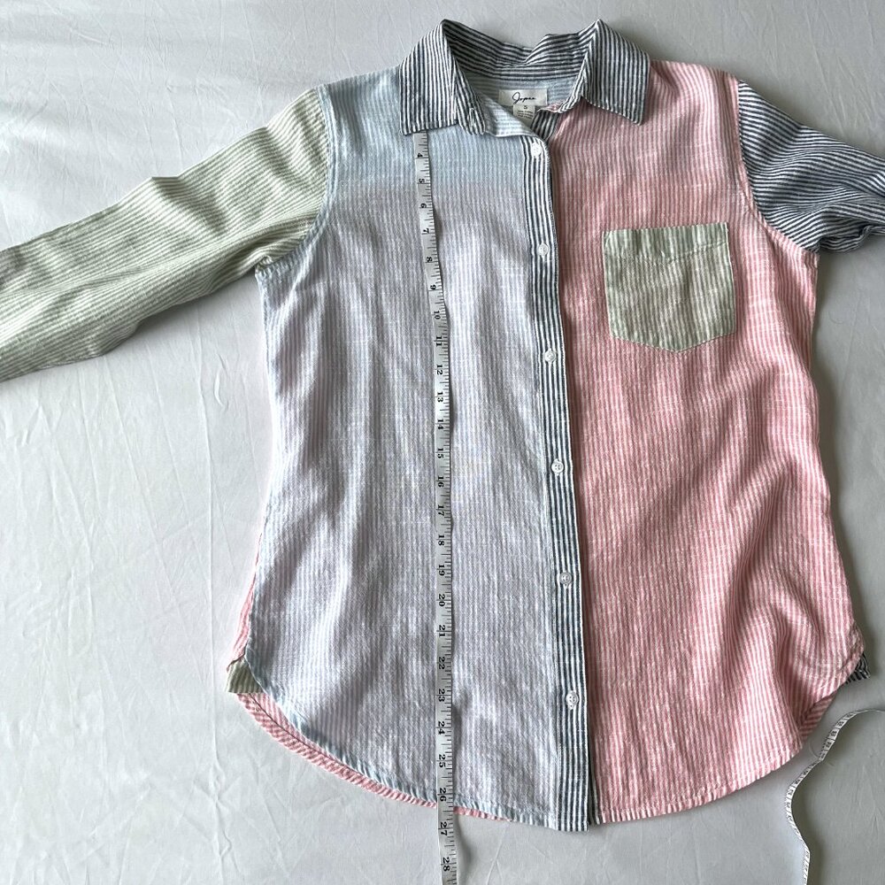Japna Pinstripe Pastel Colorblock Cotton Button Down Shirt - Size S - Picture 8 of 9
